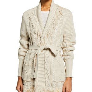 Jonathan Simkhai Anina Fringed Fisherman Cardigan, Ivory, XS